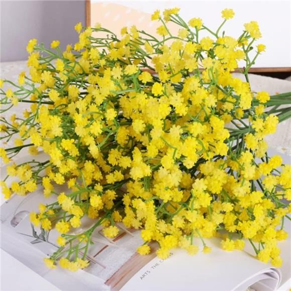 Artificial Baby Breath Flowers Yellow Gypsophila Bouquets 15pcs Real Touch - Picture 5 of 6